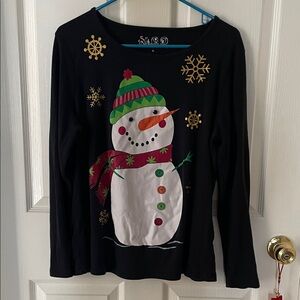Festive Snowman Long Sleeve Tee - Black